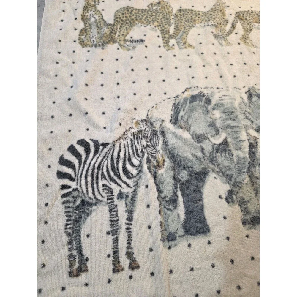 Vintage Safari Animal Bath Beach Towel Lion Zebra Elephant Cheetah Fringe 34x58
